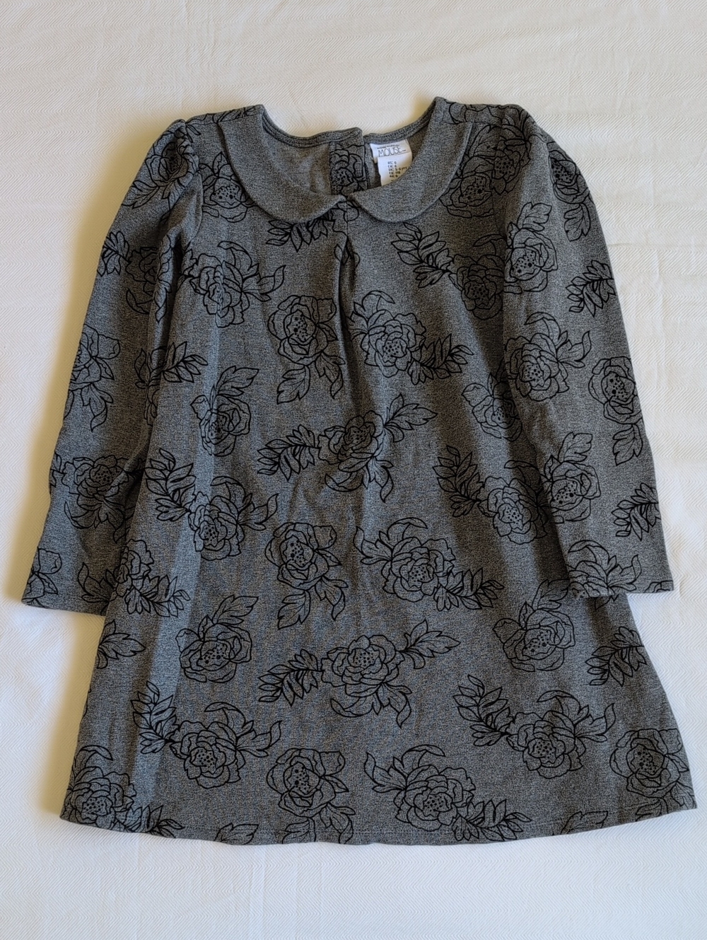 Miss Mona Mouse Girls Size 6 Gray Flocked Velvet Rose Dress Peter Pan Collar